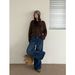 ICC Vintage Wash Pattern Flocked Slimming Straight-Leg Jeans For Women, Winter Style, Guangzhou Thirteen Lines 10580_mkmklike.com