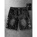 Laike Men's Denim Shorts American Street Style Rhinestone Casual Mid-Length Five Point Washed Non-Stretch Summer Pants_mkmklike.com