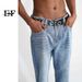 EF Denim | 2023 New Product, Korean Straight Jeans, Men's And Women's Same Small Design Split-ended Washed Trousers_mkmklike.com