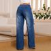 Cross-Border European And American Stretch Drawstring Elastic Waist Straight Wide-Leg Women's Mid-Waist Denim_mkmklike.com