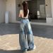 Wholesale American Retro High-waisted Straight Wide-leg Curved Jeans For Women, Spring Collection, Loose-fitting,_mkmklike.com