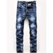 Men's Slim Fit Stretch Jeans Distressed Denim Pants Vintage Wash Blue Green 30-40_mkmklike.com