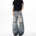 BOY Vintage Distressed Trendy Straight-Leg Jeans For Men, Spring And Autumn Design, Loose Fit, Versatile Wide-Leg Pants,_mkmklike.com