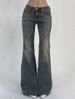 Women's Clothing Denim Jeans Low Waist Vintage Washed Women's Low-Rise Bootcut Jeans - Retro Distressed Denim Pants With Straight Fit & Flared Hem_mkmklike.com