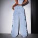 Women's Printed Flared Jeans - High-Waisted Vintage Denim Pants With Butterfly Embroidery (Light Blue/Dark Blue, XS-XXL)_mkmklike.com