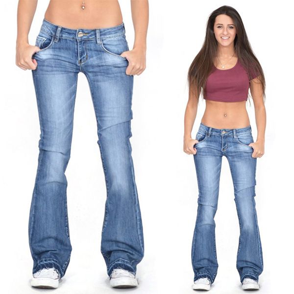 Women's Clothing New Women's Jeans Tight Elastic Bell Bottom Pants Women's Trousers Trousers Solid Color Jeans Wide Leg Pants_mkmklike.com