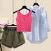 Women’s Clothing Summer Suits For Women New Style Retro Vest Western Style Sun Protection Shirt Denim Shorts Three Piece Suit_mkmklike.com