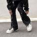 American High Street Vibe Style Casual Buttoned Jeans For Men With Zipper Slit Design Loose Straight Floor-Length Pants_mkmklike.com
