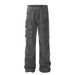 Men's Retro High Street Flared Cargo Jeans Washed Multi Pocket Casual Pants Versatile mid Waist Straight Blue Jeans_mkmklike.com