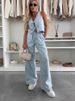 K New Sleeveless Lace Up Vest, Lace Up Wide Leg Jeans, Fashionable Denim Suit For Women_mkmklike.com