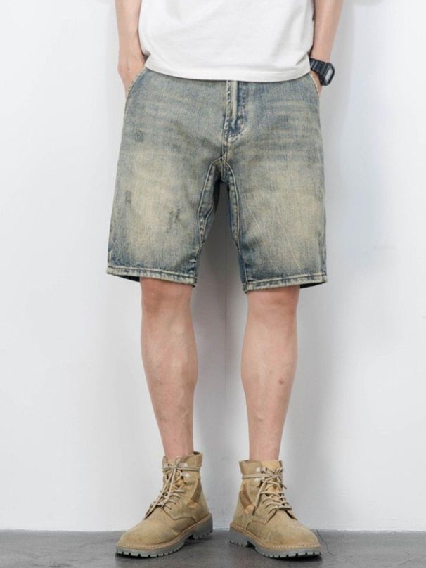 Men's Distressed Denim Shorts - Vintage Washed American Style Casual 5-Inch Mid-Thigh Shorts With Ripped Details & Relaxed Fit_mkmklike.com