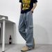 Men's American Style Drawstring Cargo Jeans Trendy Streetwear Hip Hop Loose Fit Casual Straight Leg Pants_mkmklike.com