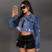 K Women's New Denim Fashion Style Ripped Tassel Top Jacket_mkmklike.com