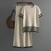 Women's Clothing contrast striped split short sleeved sweater + high waisted slim wide leg pants trousers fashionable casual two piece suit_mkmklike.com