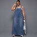 K Large Size Women's New Denim Spicy Style Shoulder Strap Skirt_mkmklike.com