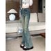 ELLE 0771 Design Sense American Retro Flared Jeans For Women Spring And Autumn Petite High Waist Slim Fit Floor-Length_mkmklike.com