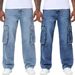 Men's Elastic Fashion Multi-Pocket Loose Straight Jeans American Style Spring Autumn New_mkmklike.com