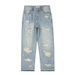 Men's Distressed Washed Denim Jeans - High Street Baggy Straight Leg Pants With Vintage Streetwear Style_mkmklike.com