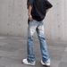 Men's Clothing Men's Style Ripped Denim Jeans Lightning Bolt Pattern Washed Loose Fit Straight Leg Slightly Flared Slimming Clean Fit_mkmklike.com