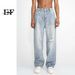 EF JEANS | 2023 New Product, Korean Version Of Straight Tube American Trend Ripped Denim Trousers, The Same Blue For Men And Women_mkmklike.com