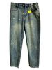 "Men's Vintage Washed Distressed Jeans – Loose Fit Straight Leg Tapered Denim Pants With Splatter Paint Design"_mkmklike.com