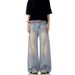 "Men's Ice Blue Straight Leg Denim Jeans – Oversized Retro Washed Style With Long Dragging Hem (Loose Fit, Streetwear Essential)"_mkmklike.com