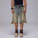 Men's Washed Denim Shorts Trendy Brand Loose Fit Cropped Style Distressed Finish Yellow Mud Dye Summer Casual Clothing_mkmklike.com