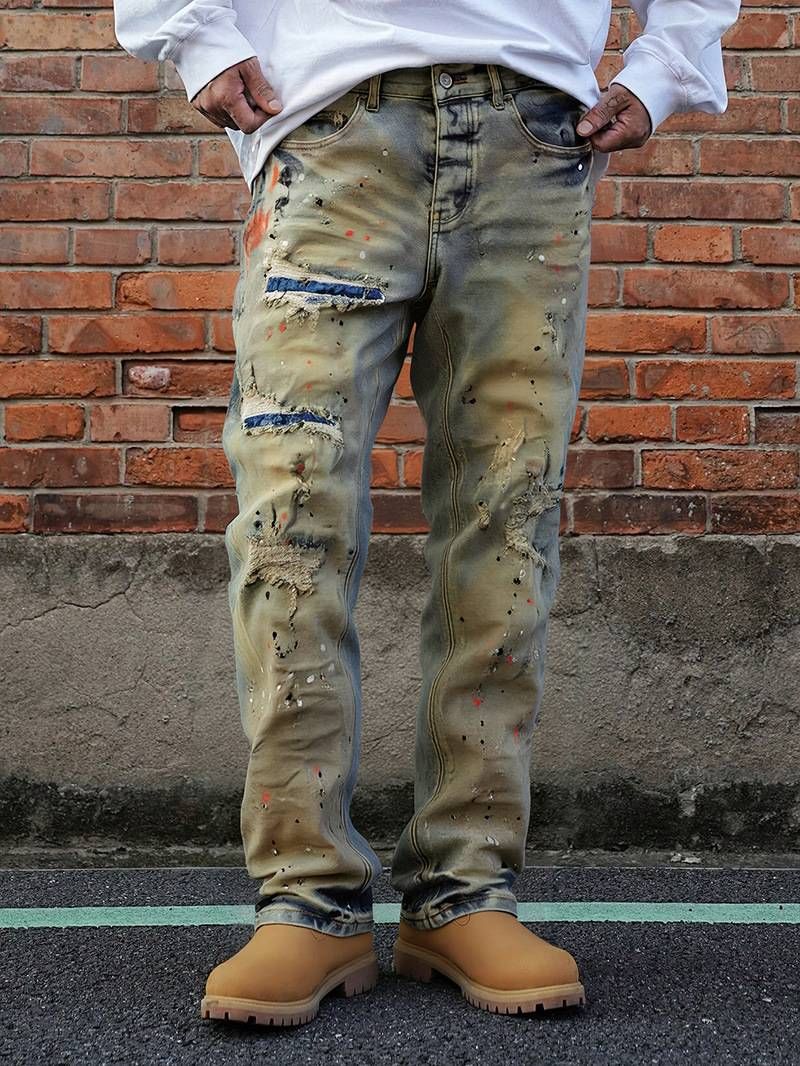 Men's Slim Straight Jeans Trendy Youth Mid-Waist Khaki Denim Pencil Pants Vintage High Street Casual Spring Autumn Summer_mkmklike.com