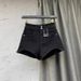 Women's High-Waisted Slimming Denim Shorts Black Two-Button Wide-Leg A-Line Bootcut Pants Stylish Summer_mkmklike.com