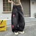 Men's American Streetwear Cross Stitch Patchwork Wide Leg Jeans - Relaxed Straight Fit Oversized Boyfriend Denim Pants_mkmklike.com