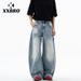 Men's Vintage Washed Baggy Jeans – 90s Streetwear Relaxed Fit, Distressed Fade & Blade Cut Hem For Hip-Hop & Urban Fashion_mkmklike.com