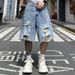 Men's American Retro High Street Ripped Denim Shorts Summer Trendy Loose Casual Wide Leg Five Point Pants_mkmklike.com
