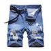Men's Mid-Length Denim Shorts Summer Ripped Straight Leg Distressed Fashionable Simple Casual Pants_mkmklike.com