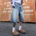 Retro Washed Blue Denim Frayed Hem Shorts Loose Fit Slimming Casual Versatile Korean Style Basic Six Point Pants_mkmklike.com