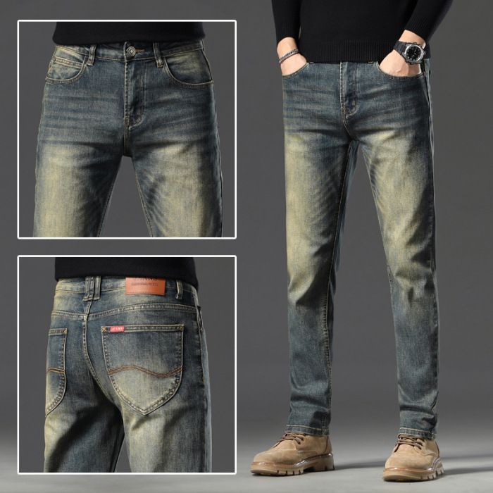 Men's Clothing High End Retro Distressed Jeans For Men Spring New Slim Straight Trend All Match Large Size Trousers_mkmklike.com
