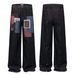Men's Clothing Plaid Patch Patchwork Straight Jeans Retro Red Stitching Loose_mkmklike.com