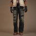 Men's High Street Style Casual Denim Jeans Distressed Graffiti Print Loose Fitting Straight Leg Ripped_mkmklike.com