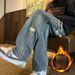 Men's Striped Fleece-Lined Jeans – Oversized Straight Leg Denim Pants With Vintage Wash (M-3XL, Mid-Rise Relaxed Fit)_mkmklike.com