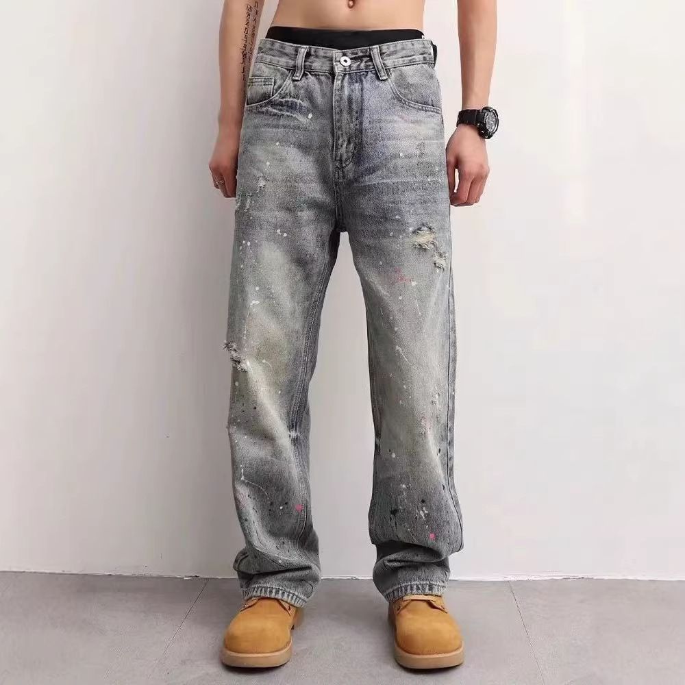Hme Men's Relaxed Straight Fit Casual Denim Pants Distressed Ripped Jeans Vintage Wash S-XXXL_mkmklike.com