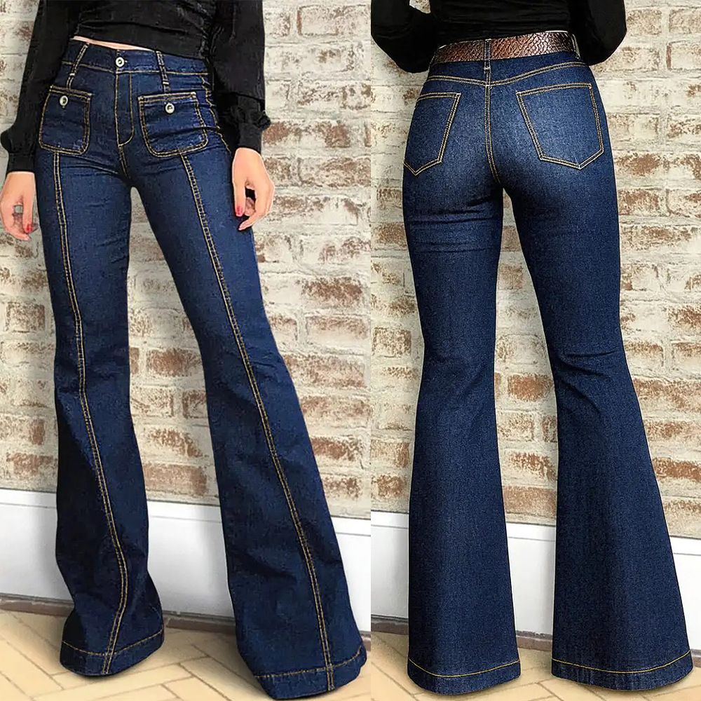 Women's Clothing Retro High-Waisted Women's Flared Jeans Slimming Elegant Trousers For Formal And Casual Wear Spring Summer Style_mkmklike.com