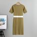 Women's Clothing striped pullover short sleeved knitted slim dress_mkmklike.com