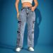Women's Cargo Jeans High Waist Flap Pockets Oversized Fit Stretch Denim Pants - Streetwear Jogger Pants For Plus Size_mkmklike.com
