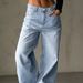 Women's Clothing Washed Blue Zipper Button Closure Jeans_mkmklike.com