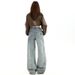 Fleece-Lined American Retro Embroidered Puppy High-Waisted Wide-Leg Jeans Women, New Loose Slimming Straight-Leg Pants_mkmklike.com