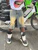 Vintage Washed Denim Jeans for Men Distressed Cat Whisker Rhinestone Embellished Baggy Pants High-Quality Cotton B3072 Blue_mkmklike.com