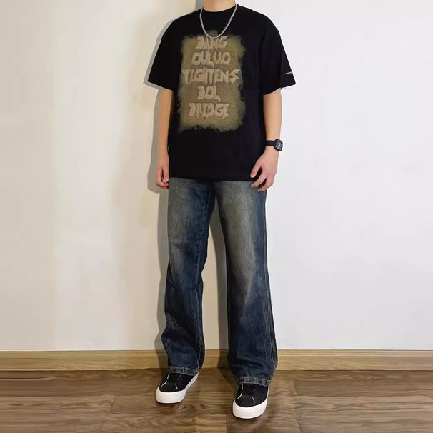 Men's Clothing Vintage Washed Distressed Denim Jeans For Men & Women – Relaxed Straight Fit, High Street Style, Classic Indigo Blue_mkmklike.com