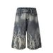 New American Retro Lightning Pattern Denim Capri Pants 2025 Stylish Loose Fit Wide Leg Jeans for Men And Women_mkmklike.com