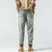 Jeans Men's Trousers Elastic Small Feet Retro Washed Scratch Craft Middle Waist Retro Blue_mkmklike.com