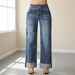 Clair 2025 Winter Cross-Border Hot-Selling Women's High-Waisted Stretch Straight-Leg Jeans With Loose Cuffs_mkmklike.com