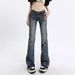Spring Autumn Embroidered High Waisted Flared Jeans For Petite Women Casual Fashion Office Lady Style Cotton Denim_mkmklike.com